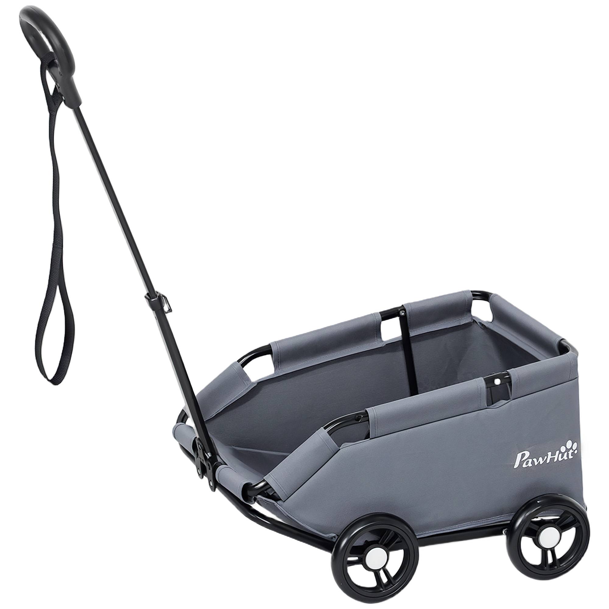 Poussette pour chien poussette petit chien pliable à 4 roues avec tige de poussée réglable 53 x 45 x 28 cm gris - Image 2