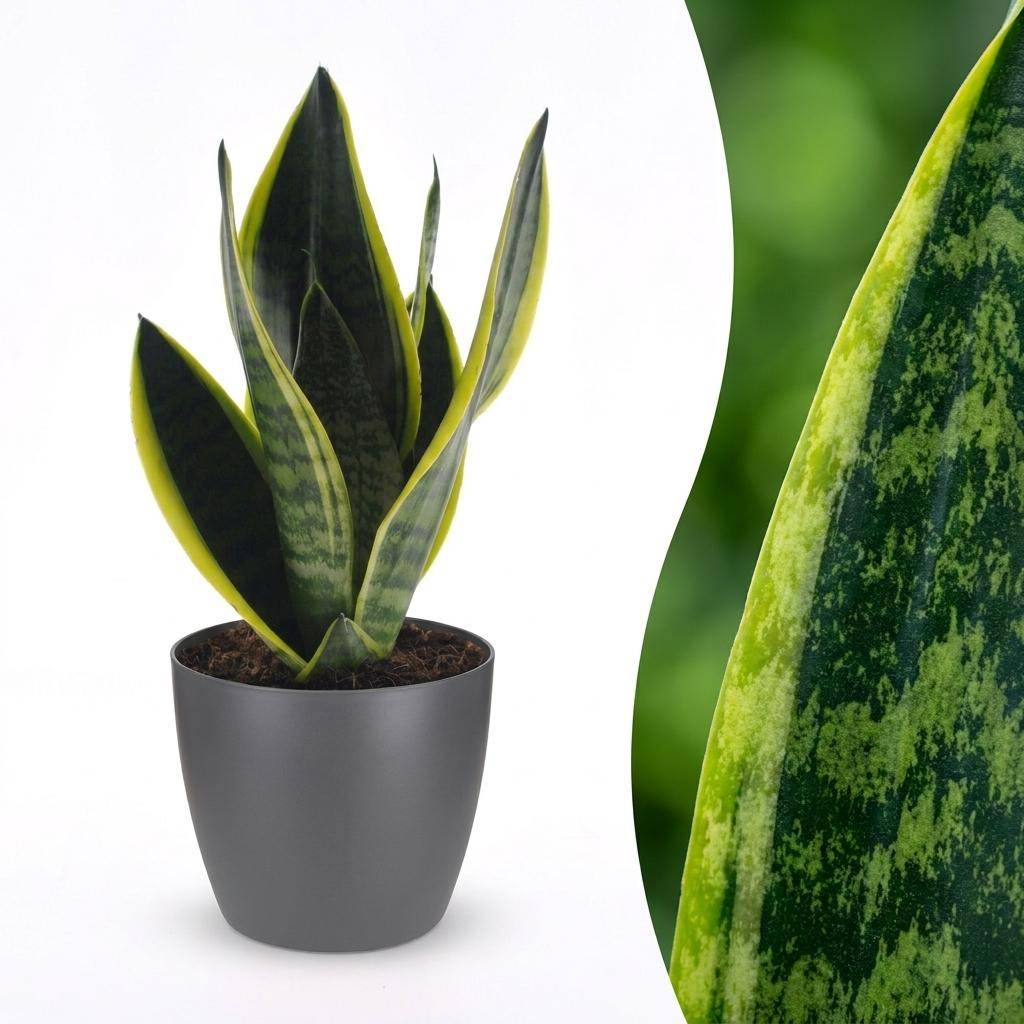La Green Touch - Sansevieria Future Superb - Langue de belle-mère - Avec cache-pot gris - Pot Ø12 cm, H 35 cm - Image 1