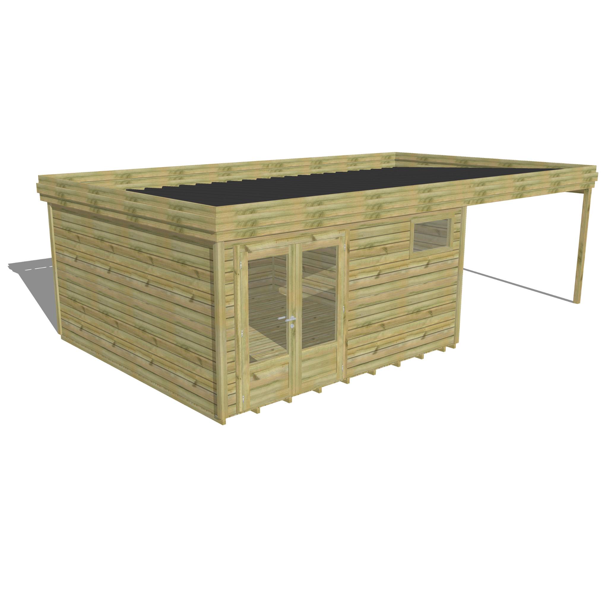 Abri Français - ABRI DE JARDIN bois autoclave 27mm - 7,84x4,34m / 34m2 - Bac acier - Plancher bois - Image 1