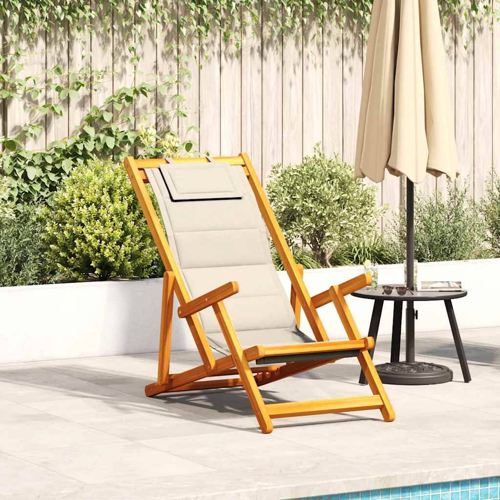 Chaise de plage pliante bois d'acacia crème 61.5 x 110 x 96 cm - PANGIVO - Image 1