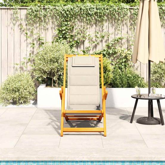 Chaise de plage pliante bois d'acacia crème 61.5 x 110 x 96 cm - PANGIVO - Image 3