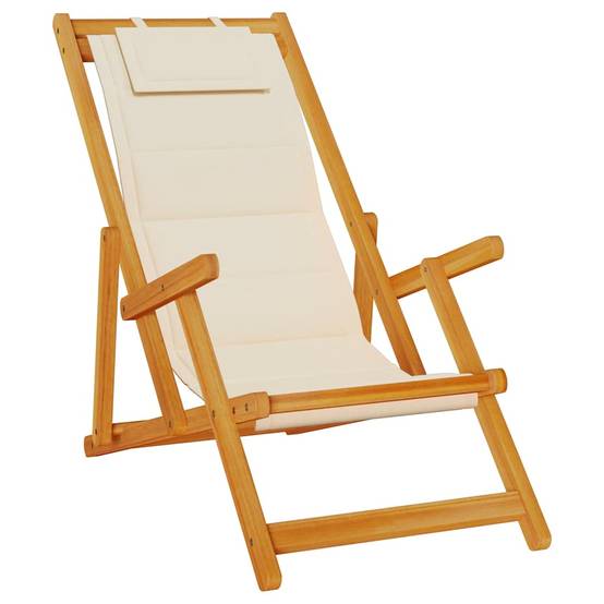 Chaise de plage pliante bois d'acacia crème 61.5 x 110 x 96 cm - PANGIVO - Image 2