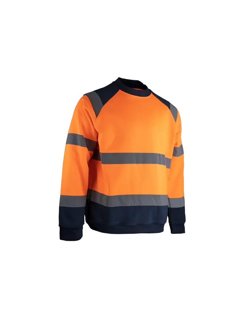 LMA - Sweat haute visibilité à col rond orange fluo/Marine T.L - LMA - 8083 - Image 1