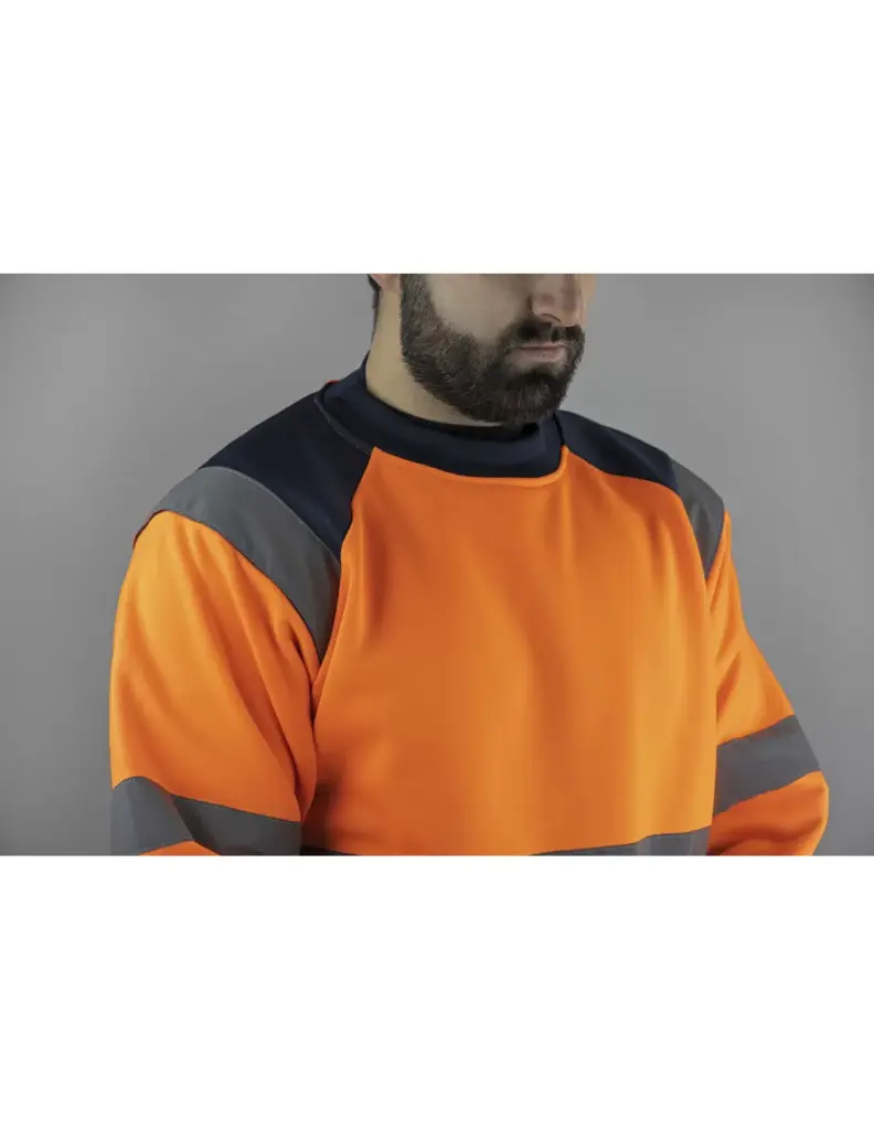 LMA - Sweat haute visibilité à col rond orange fluo/Marine T.L - LMA - 8083 - Image 2