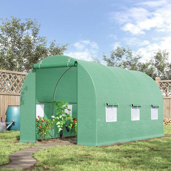 Serre tunnel 4,5 m² 2x2x2 m en acier galvanisé renforcé avec 6 fenêtres et porte pour jardin potager verte - Image 3