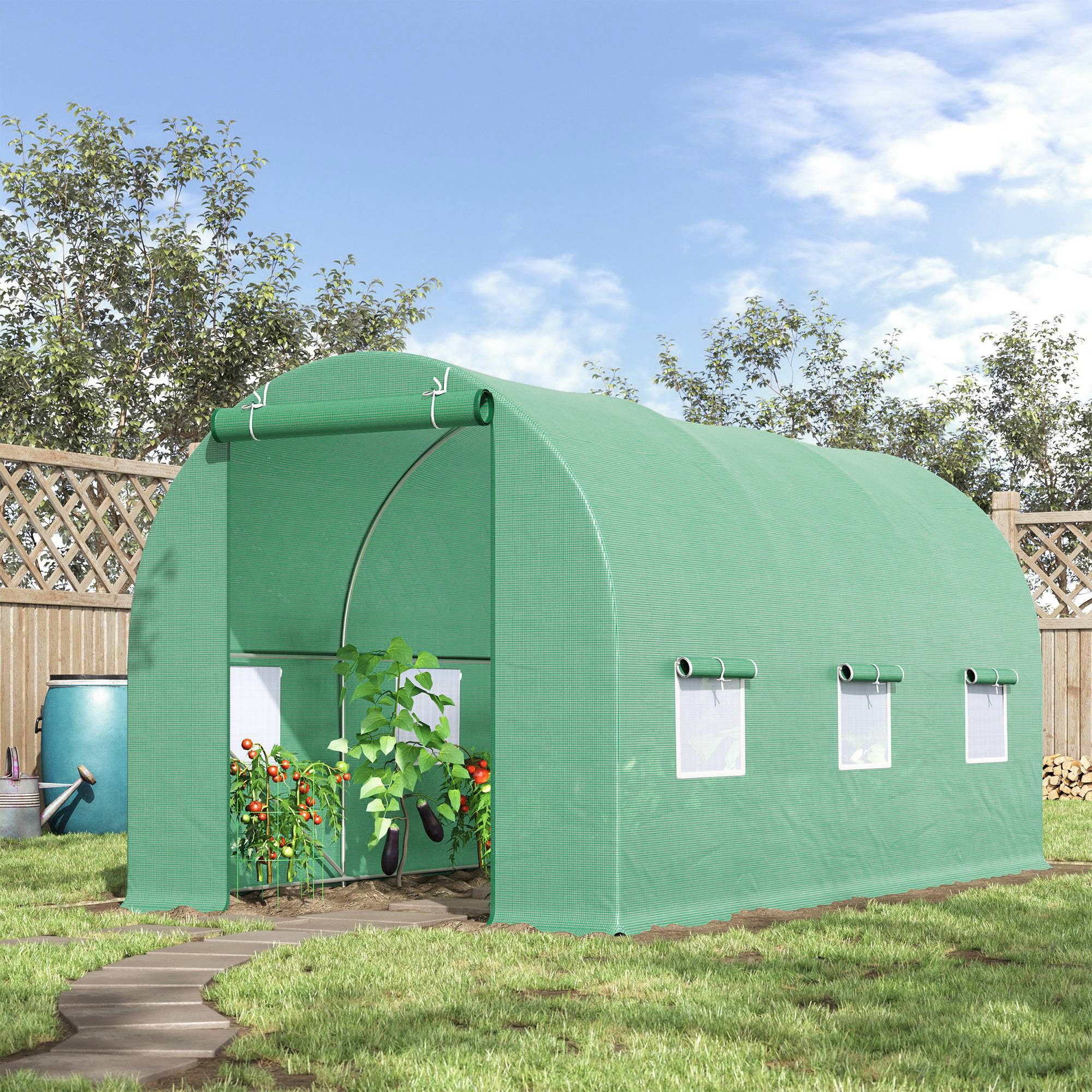Serre tunnel 4,5 m² 2x2x2 m en acier galvanisé renforcé avec 6 fenêtres et porte pour jardin potager verte - Image 3