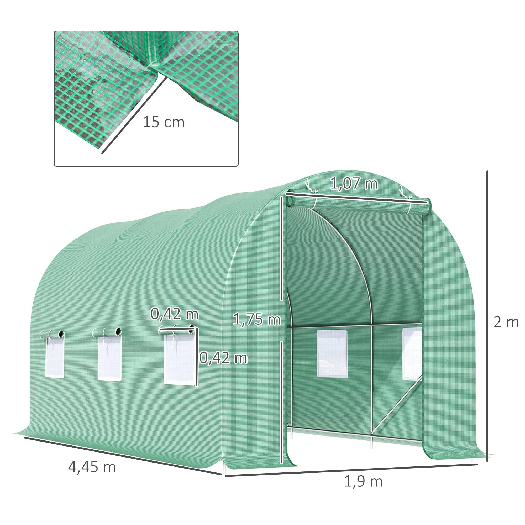 Serre tunnel 4,5 m² 2x2x2 m en acier galvanisé renforcé avec 6 fenêtres et porte pour jardin potager verte - Image 5
