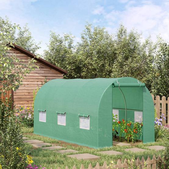 Serre tunnel 4,5 m² 2x2x2 m en acier galvanisé renforcé avec 6 fenêtres et porte pour jardin potager verte - Image 4
