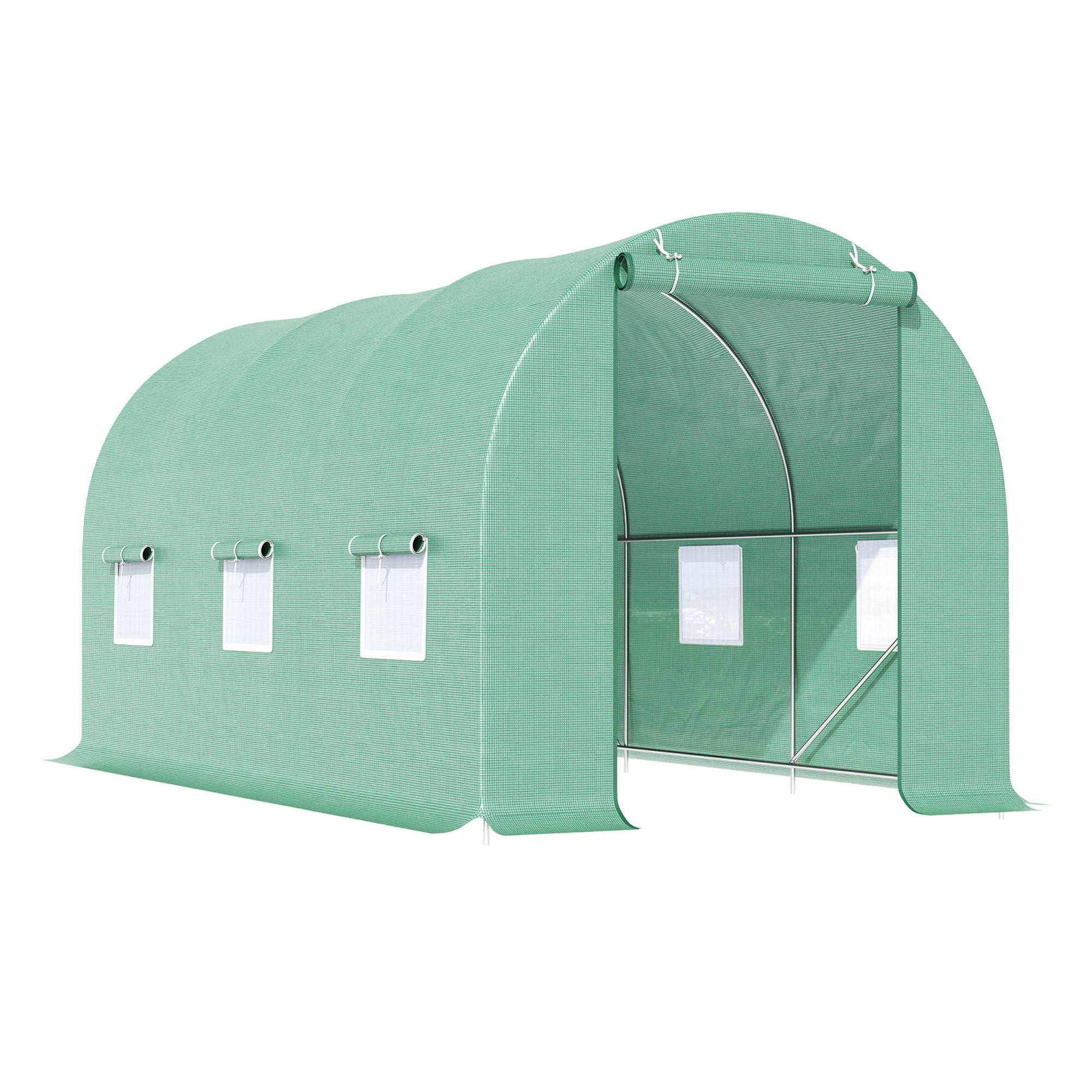 Serre tunnel 4,5 m² 2x2x2 m en acier galvanisé renforcé avec 6 fenêtres et porte pour jardin potager verte - Image 1