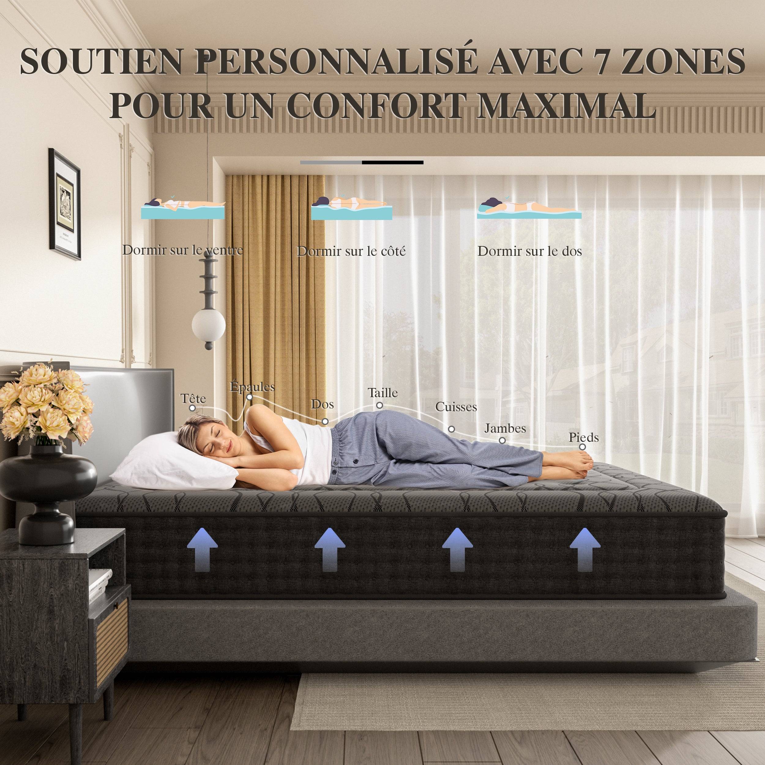 Matelas à Ressorts 140x200cm, 30cm Épaisseur, Matelas de luxe, Confort, 7 Zones Ergonomique - Image 4