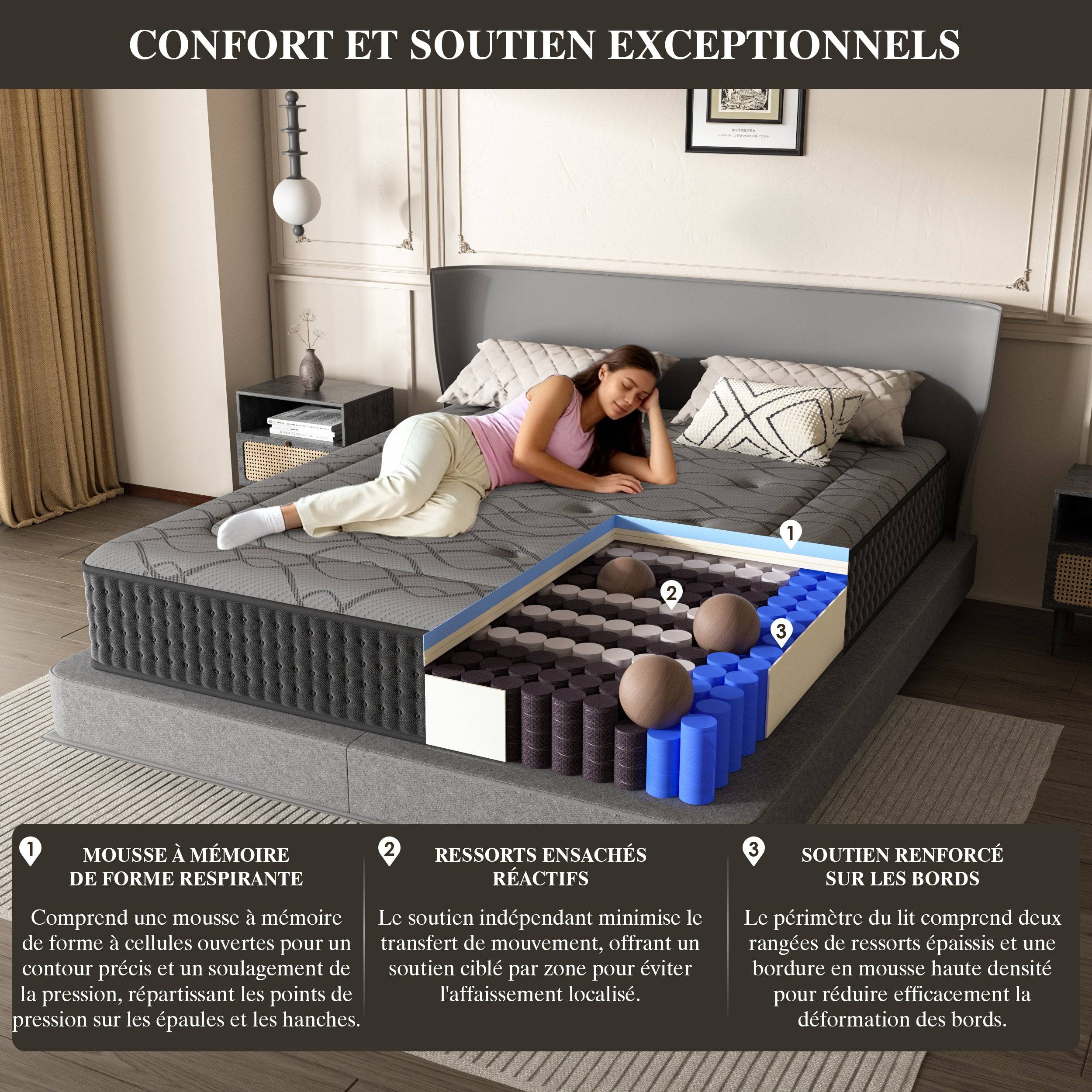 Matelas à Ressorts 140x200cm, 30cm Épaisseur, Matelas de luxe, Confort, 7 Zones Ergonomique - Image 2