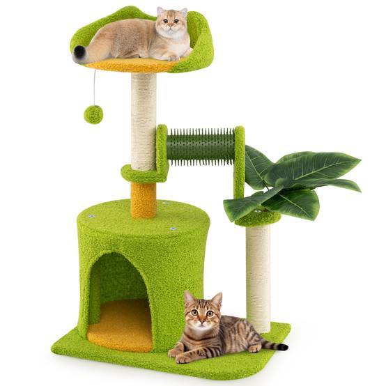Petit Arbre à Chat, Arbre a Chat Cactus, Condo, Brosse d'Toilettage, Poteaux à Griffer en Sisal, 3 Plateformes, Tour pour Chaton 48 x 33 x 79 cm - Image 1