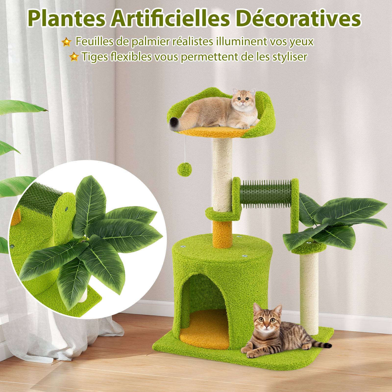 Petit Arbre à Chat, Arbre a Chat Cactus, Condo, Brosse d'Toilettage, Poteaux à Griffer en Sisal, 3 Plateformes, Tour pour Chaton  48 x 33 x 79 cm - Image 5