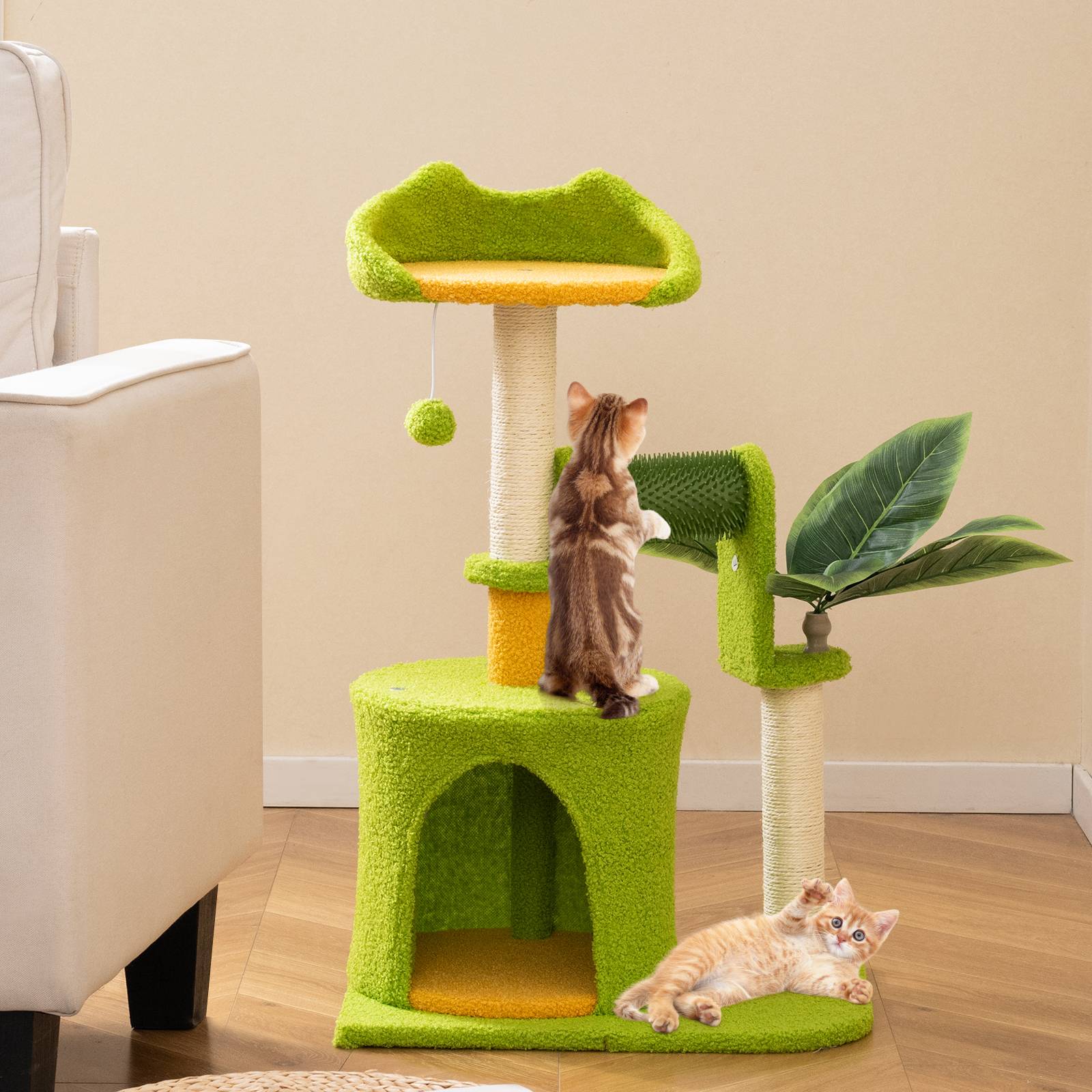 Petit Arbre à Chat, Arbre a Chat Cactus, Condo, Brosse d'Toilettage, Poteaux à Griffer en Sisal, 3 Plateformes, Tour pour Chaton  48 x 33 x 79 cm - Image 2