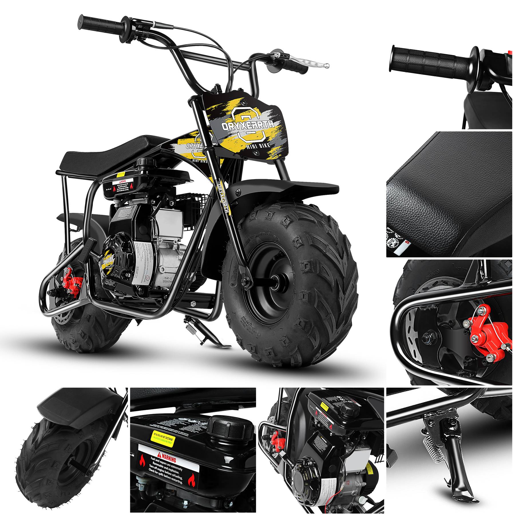 0 - Mini-moto 105CC 4 temps, essence, tout-terrain. Transmission auto + démarreur corde. 4 autocollants DIY. Dès 13 ans (jaune) - Image 1