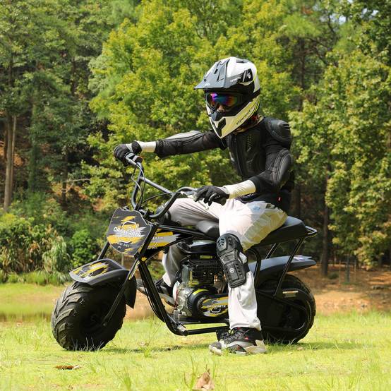 0 - Mini-moto 105CC 4 temps, essence, tout-terrain. Transmission auto + démarreur corde. 4 autocollants DIY. Dès 13 ans (jaune) - Image 4