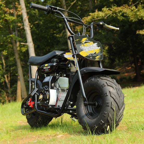 0 - Mini-moto 105CC 4 temps, essence, tout-terrain. Transmission auto + démarreur corde. 4 autocollants DIY. Dès 13 ans (jaune) - Image 2