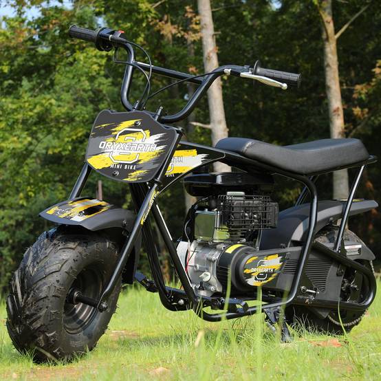 0 - Mini-moto 105CC 4 temps, essence, tout-terrain. Transmission auto + démarreur corde. 4 autocollants DIY. Dès 13 ans (jaune) - Image 3