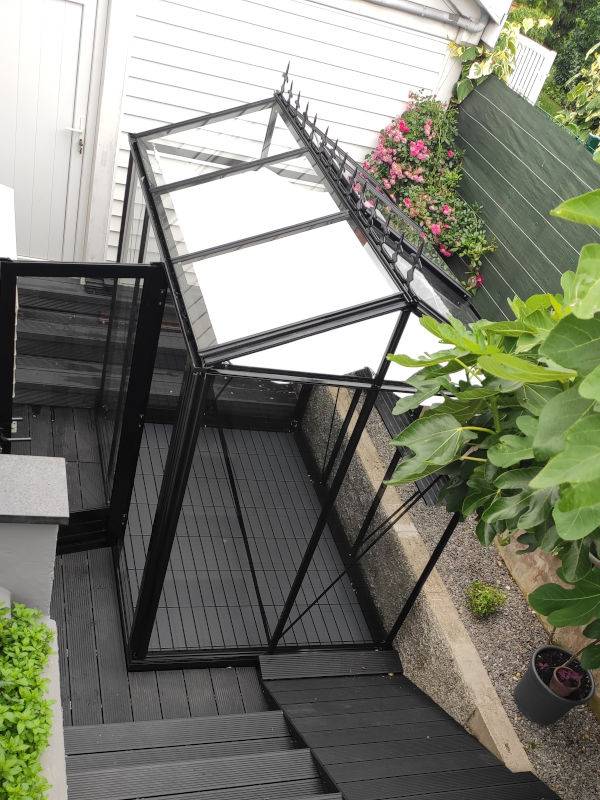 6m²  -  Serre en verre trempé - Euro Micro - laquée - 6m² - Noir fonce - L'atelier Des Serres - Image 2