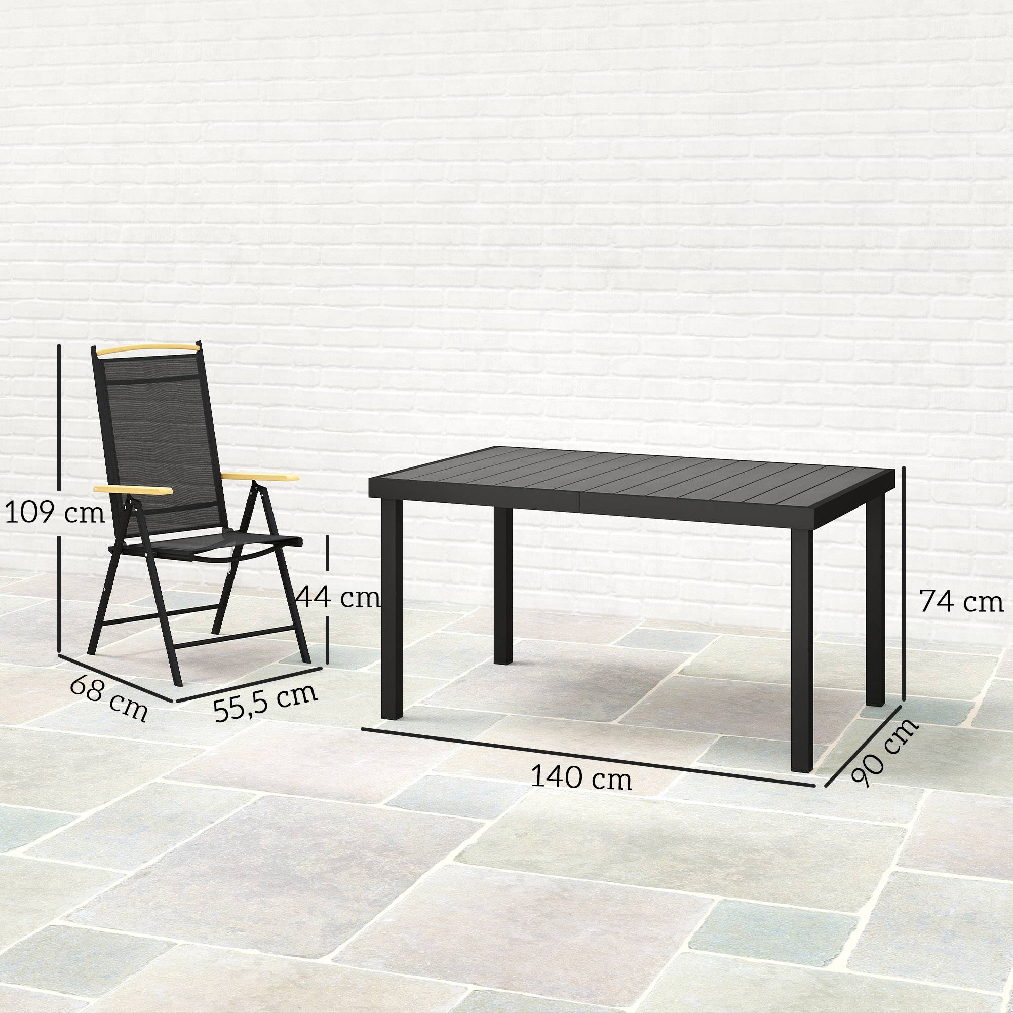 Ensemble de jardin pliant pour 6 personnes, 1 table + 6 chaises, mobilier de jardin, assise, structure en aluminium, noir - Image 5