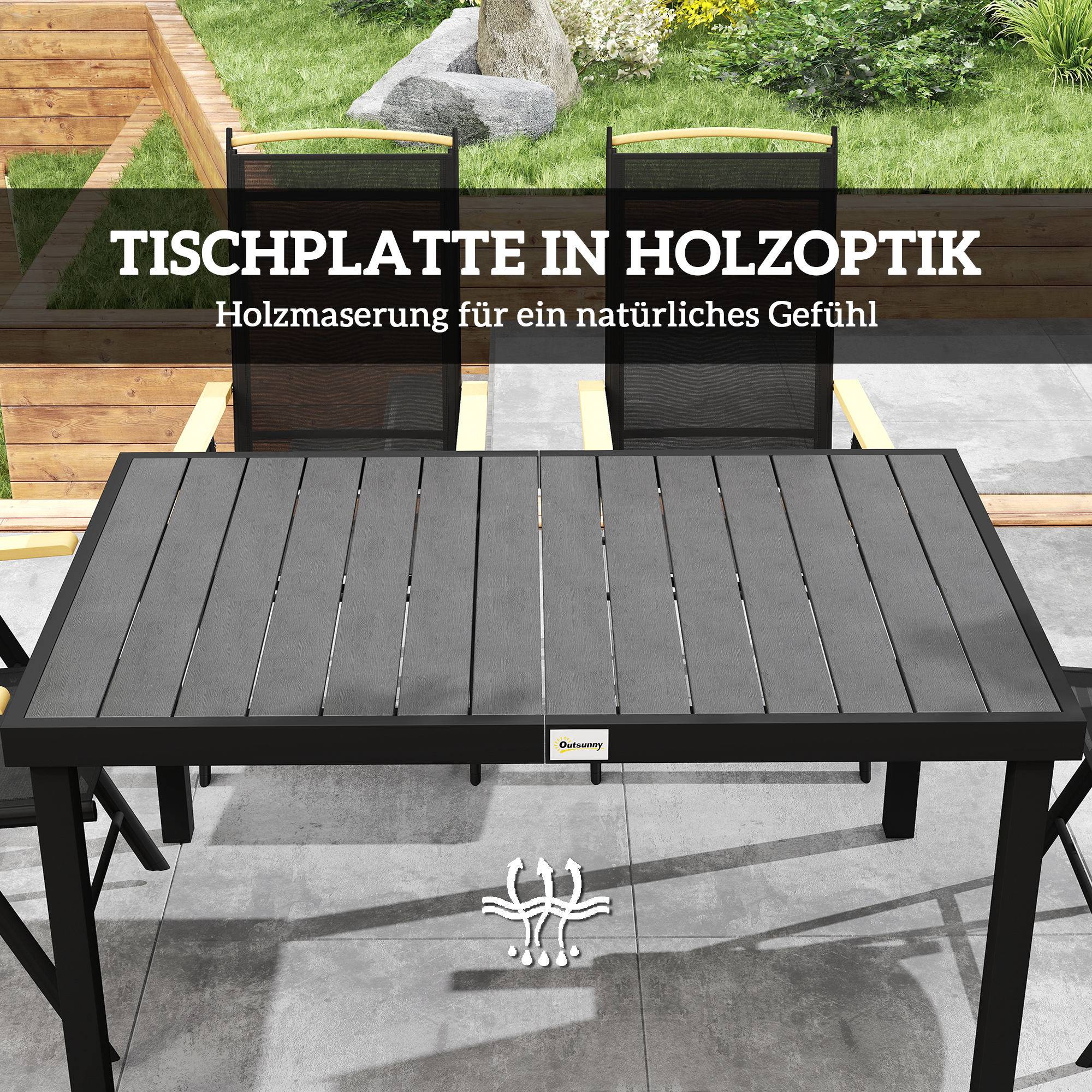 Ensemble de jardin pliant pour 6 personnes, 1 table + 6 chaises, mobilier de jardin, assise, structure en aluminium, noir - Image 9