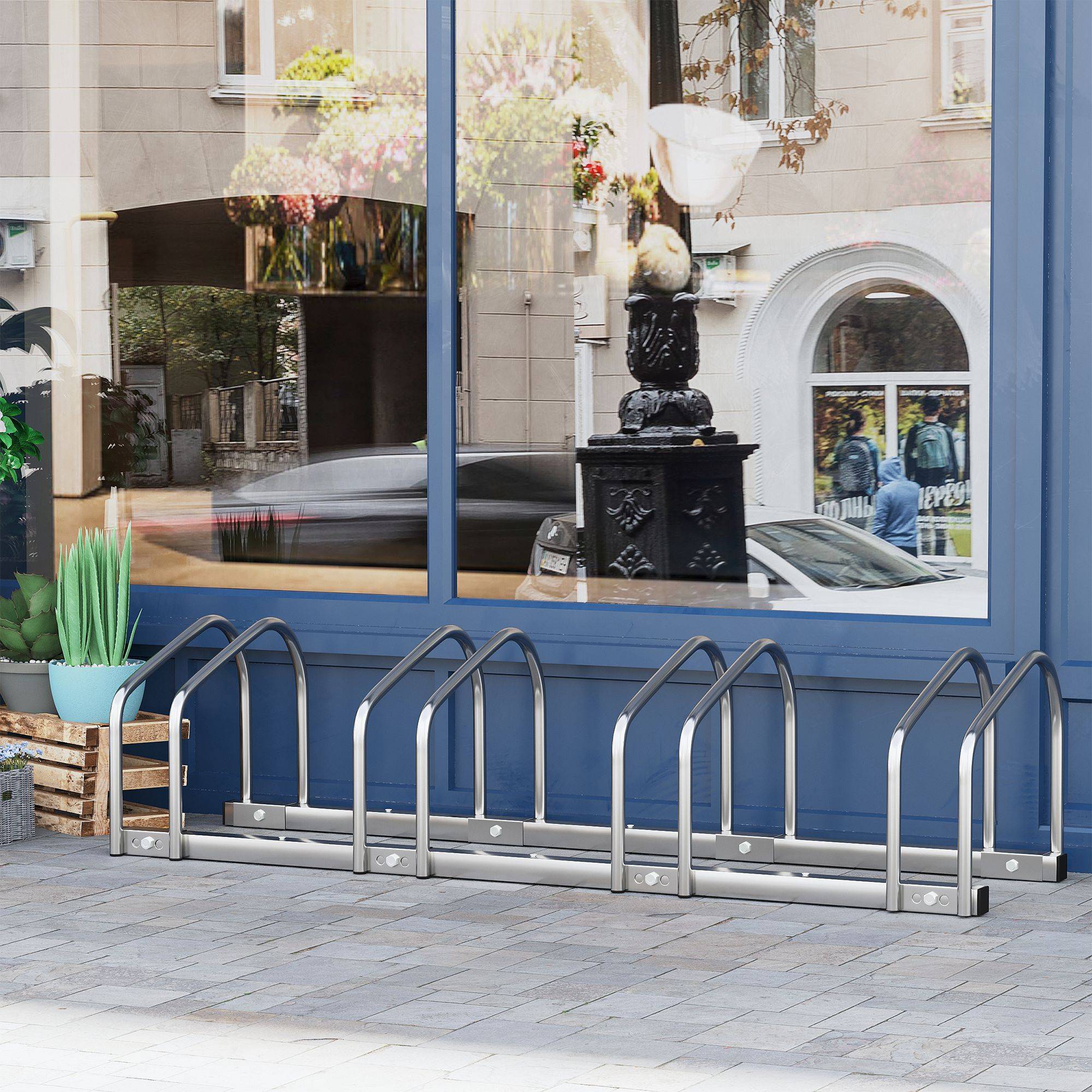 Porte-vélos 4 vélos en acier galvanisé argenté 110 cm, fixation murale ou au sol, support de rangement - Image 4
