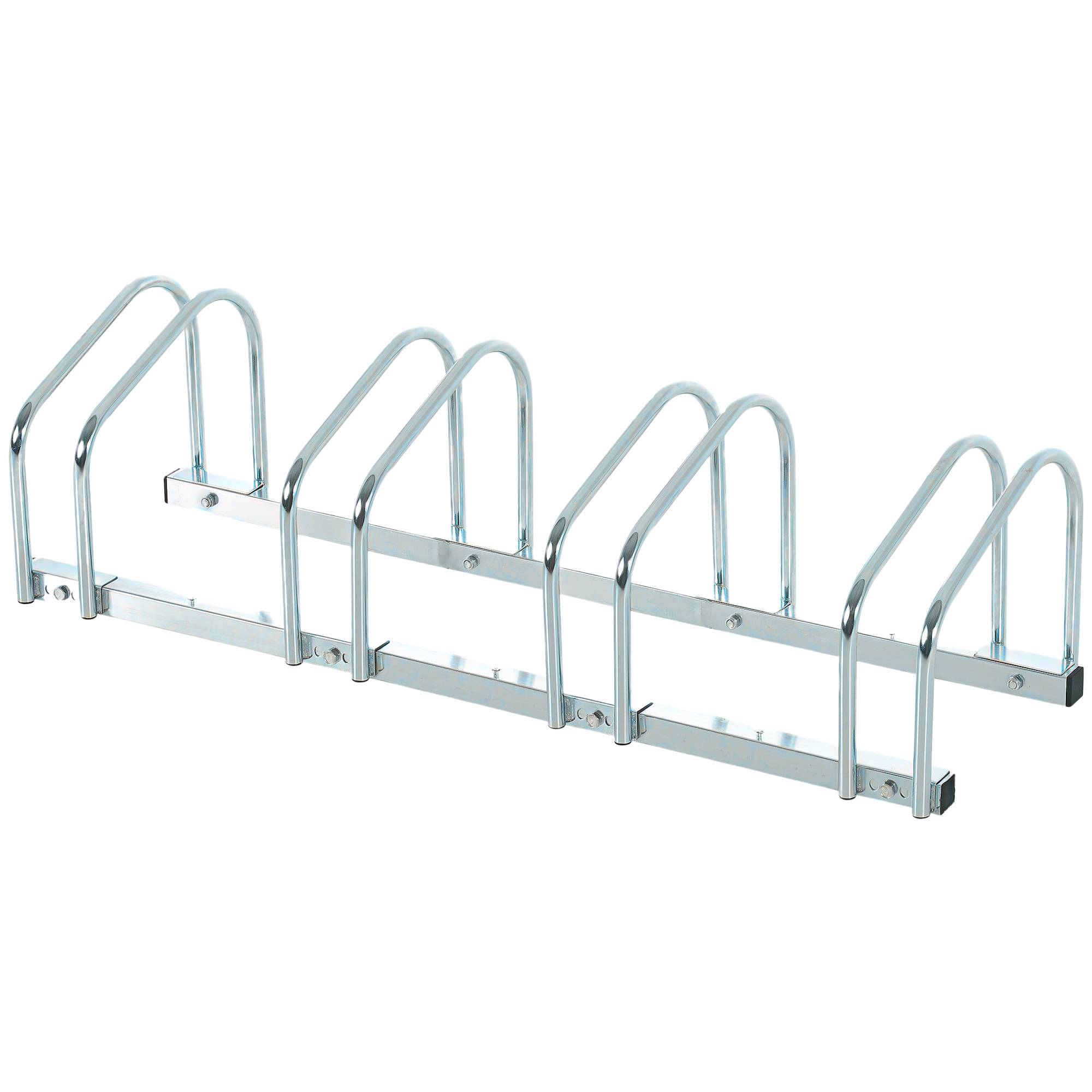 Porte-vélos 4 vélos en acier galvanisé argenté 110 cm, fixation murale ou au sol, support de rangement - Image 1
