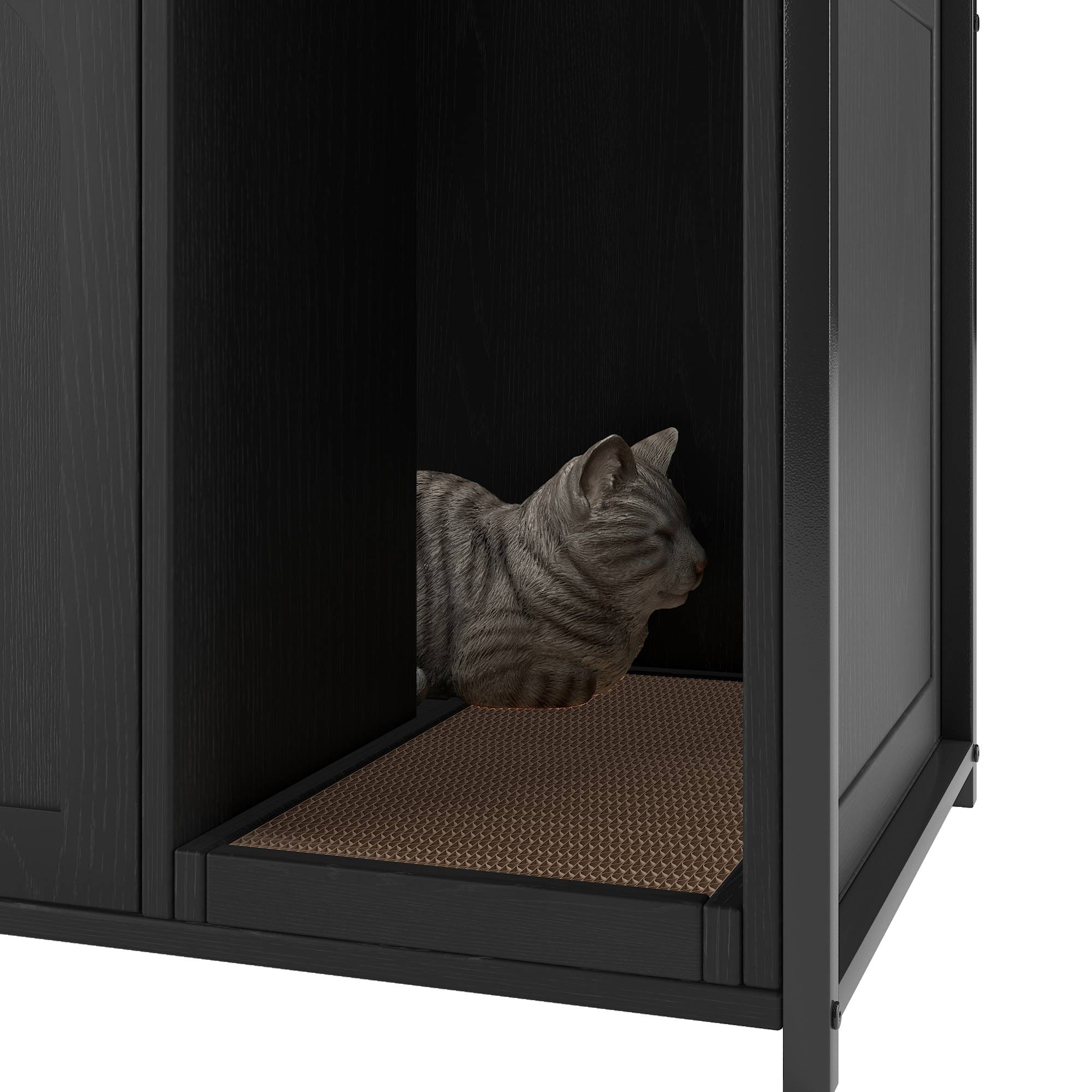 Meuble Cache Litière pour Chat Bois et Métal Maison de Toilette avec Étagères de Rangement Noir - ComfortXL Outdoor Living - Image 10