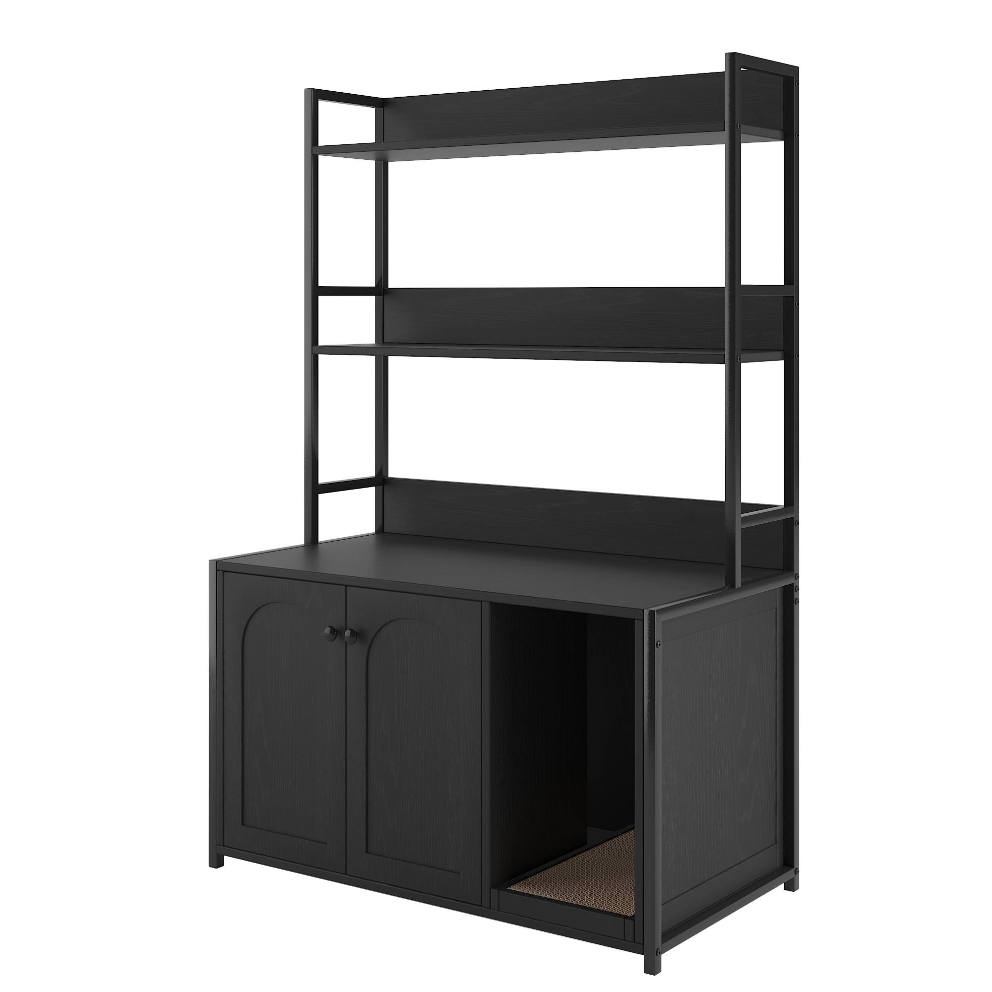 Meuble Cache Litière pour Chat Bois et Métal Maison de Toilette avec Étagères de Rangement Noir - ComfortXL Outdoor Living - Image 5