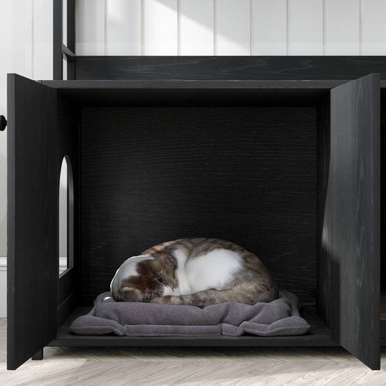 Meuble Cache Litière pour Chat Bois et Métal Maison de Toilette avec Étagères de Rangement Noir - ComfortXL Outdoor Living - Image 9