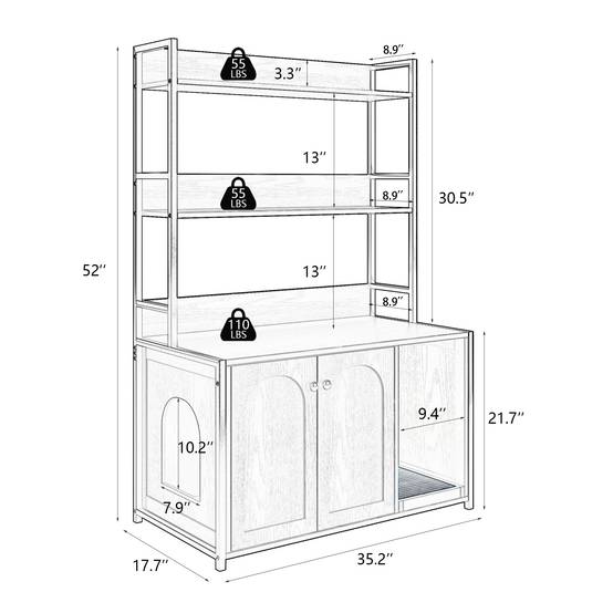 Meuble Cache Litière pour Chat Bois et Métal Maison de Toilette avec Étagères de Rangement Noir - ComfortXL Outdoor Living - Image 7