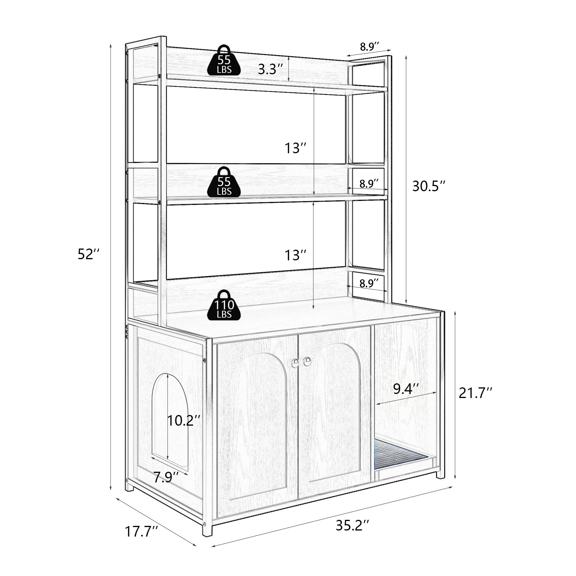 Meuble Cache Litière pour Chat Bois et Métal Maison de Toilette avec Étagères de Rangement Noir - ComfortXL Outdoor Living - Image 7
