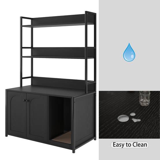 Meuble Cache Litière pour Chat Bois et Métal Maison de Toilette avec Étagères de Rangement Noir - ComfortXL Outdoor Living - Image 6