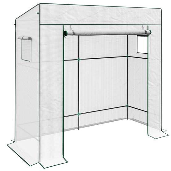 Serre de jardin murale adossée avec 1 porte enroulable, bâche PE renforcée, 2 fenêtres, dim. 196L x 77l x 197/178H cm - Image 8