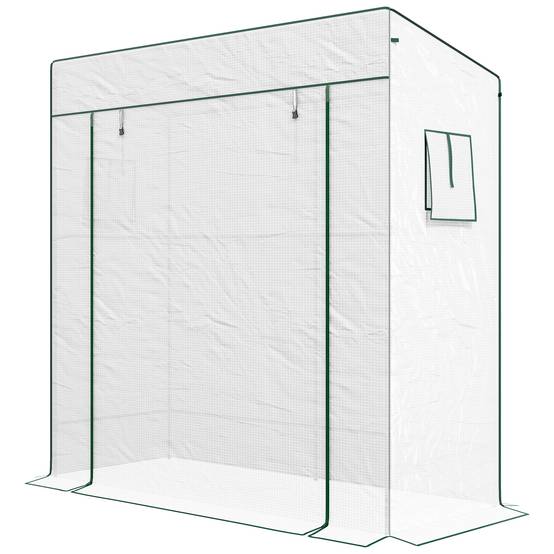 Serre de jardin murale adossée avec 1 porte enroulable, bâche PE renforcée, 2 fenêtres, dim. 196L x 77l x 197/178H cm - Image 2