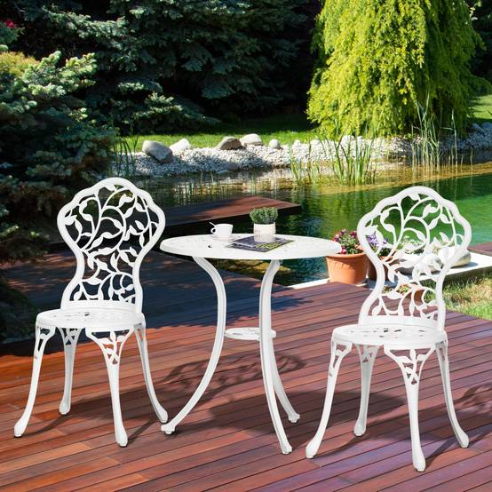 Ensemble de jardin 3 pièces aluminium blanc, 2 chaises 45x42x85,5 cm et table Ø61x66,5 cm - Image 4