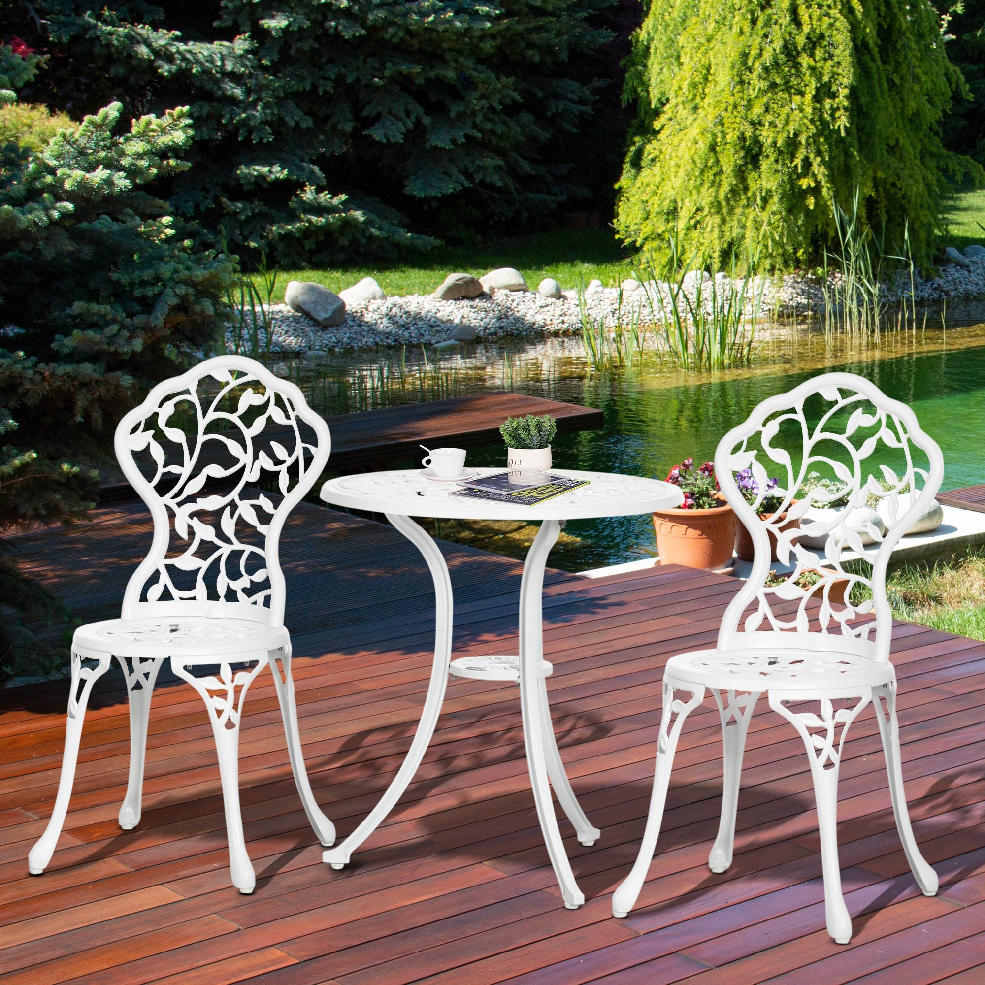 Ensemble de jardin 3 pièces aluminium blanc, 2 chaises 45x42x85,5 cm et table Ø61x66,5 cm - Image 4