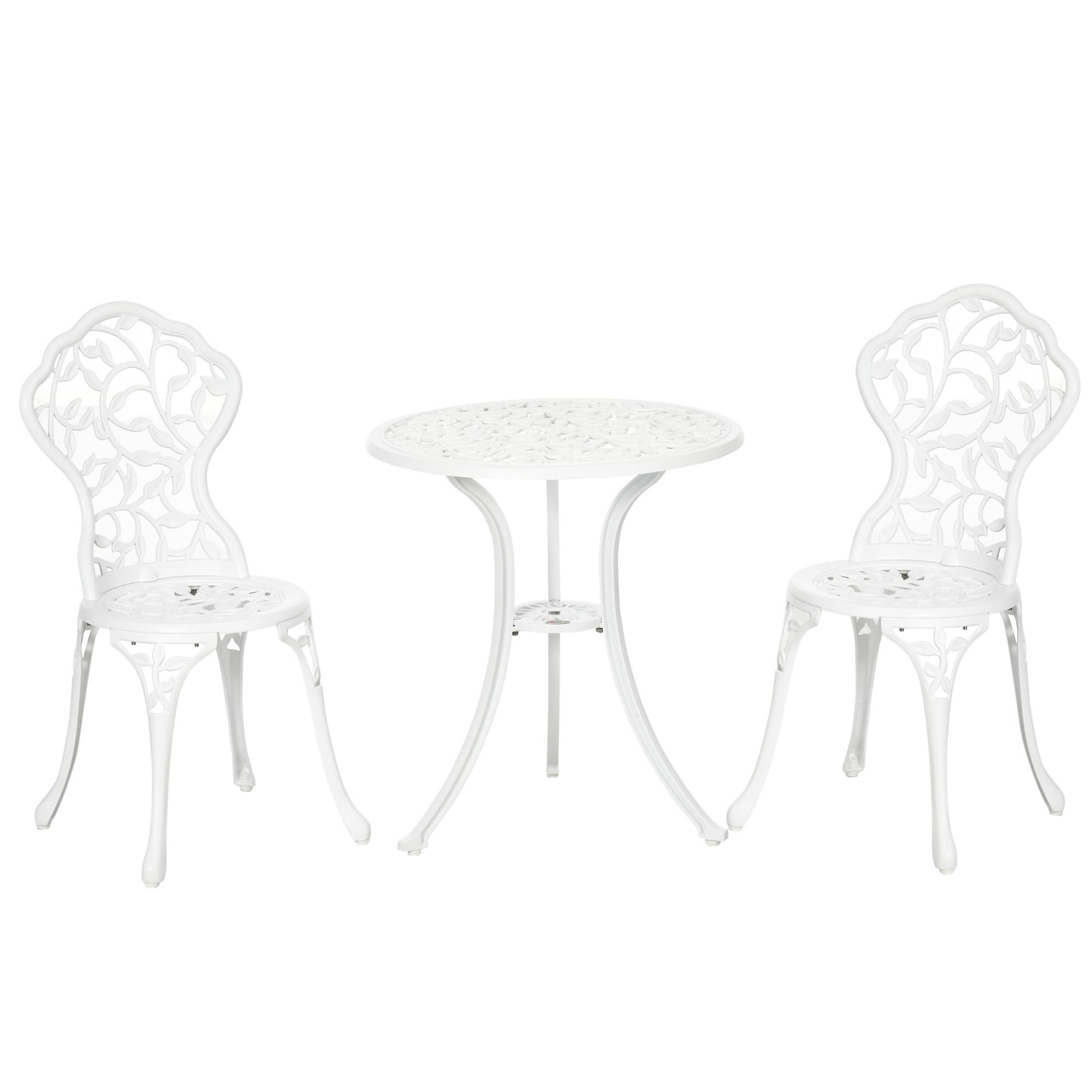 Ensemble de jardin 3 pièces aluminium blanc, 2 chaises 45x42x85,5 cm et table Ø61x66,5 cm - Image 1