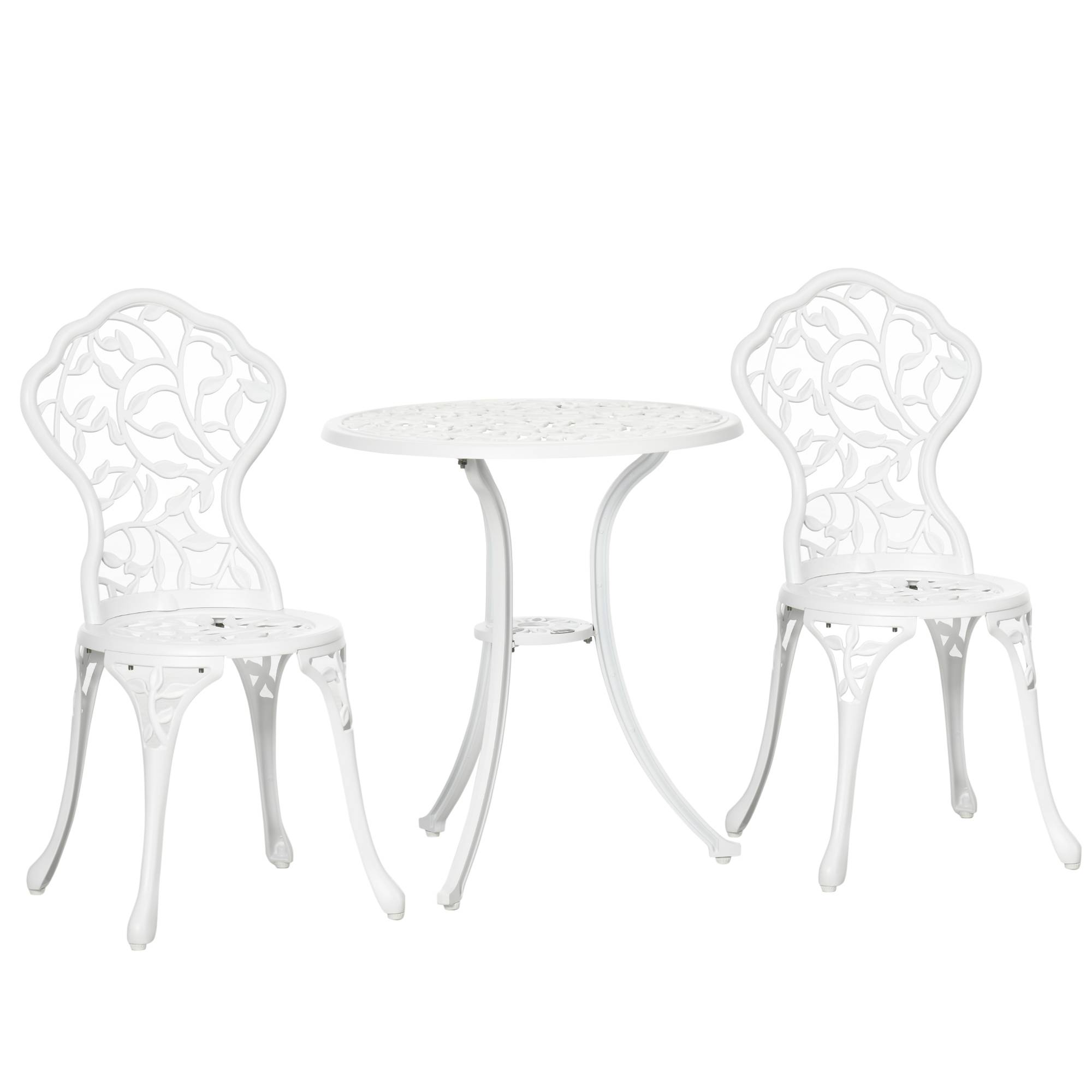 Ensemble de jardin 3 pièces aluminium blanc, 2 chaises 45x42x85,5 cm et table Ø61x66,5 cm - Image 2