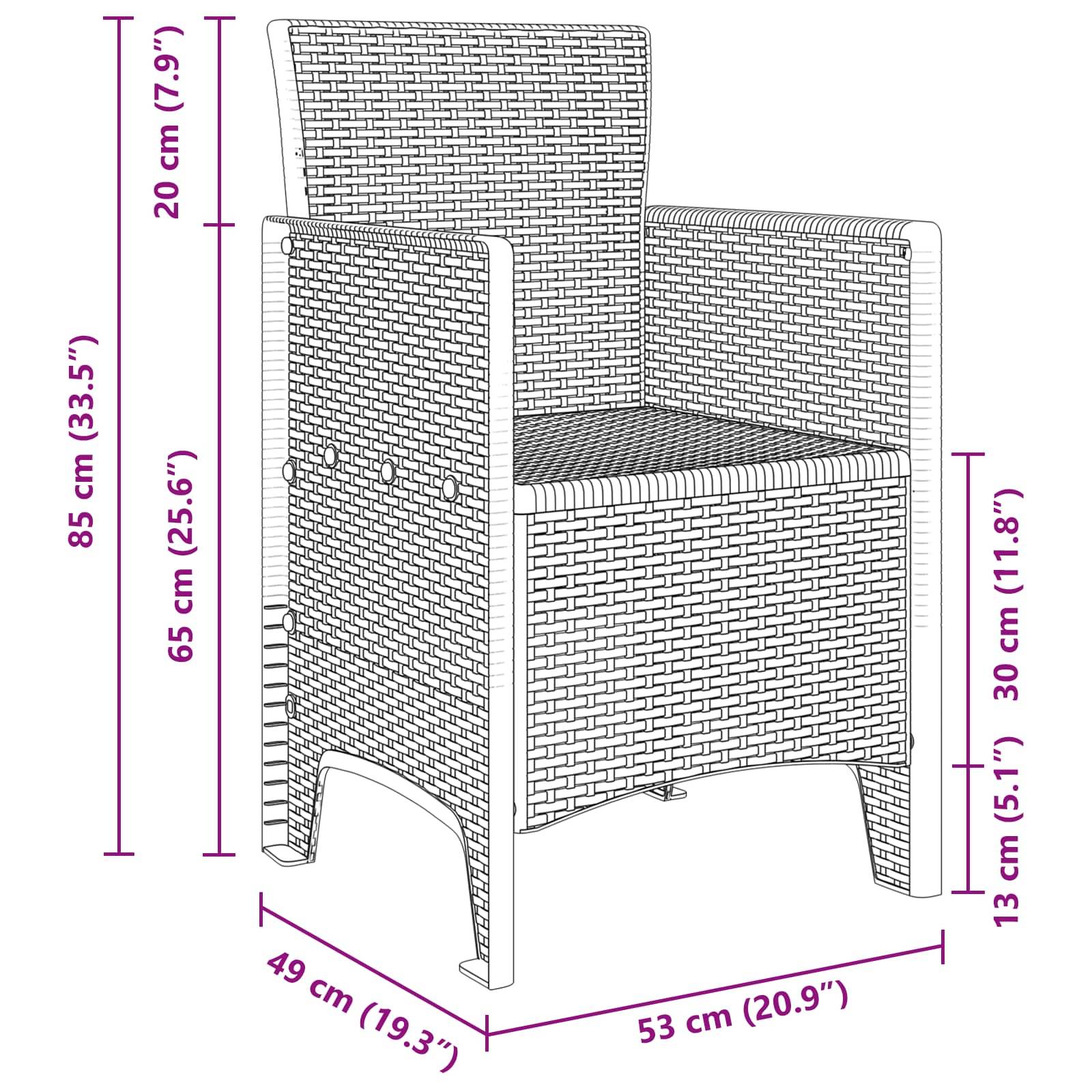 Chaise de jardin polypropylènes blanc 53 x 49 x 85 cm, Poids :24.6kg - PANGIVO - Image 8