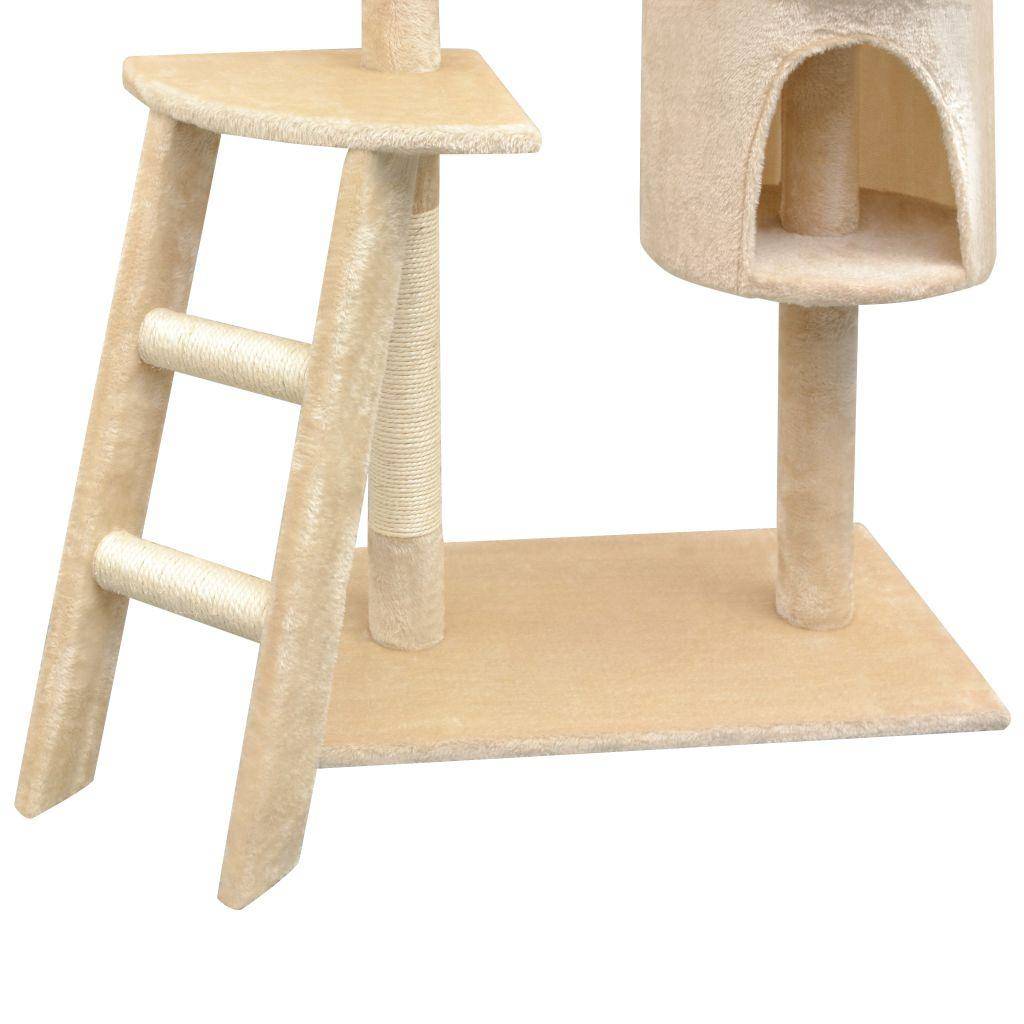 Helloshop26 - Arbre à chat griffoir grattoir niche jouet animaux peluché en sisal 150 cm beige - Image 3
