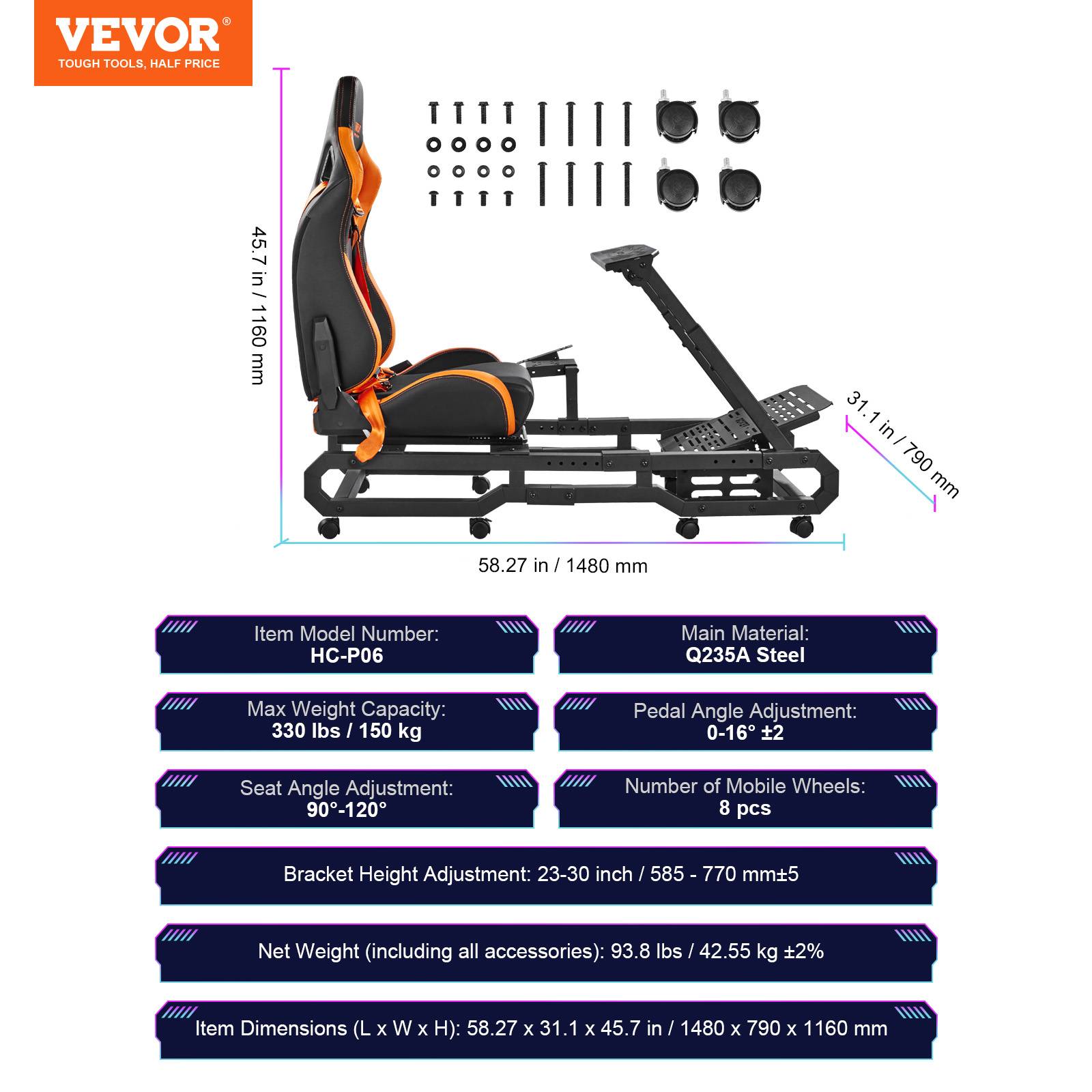 VEVOR Support de volant course robuste pour Logitech G923/G920/G29 charge 150 kg - Image 7