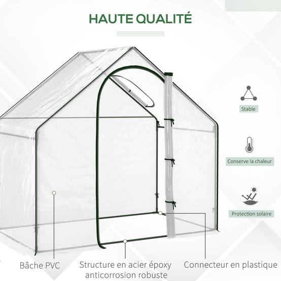 Serre pour Tomates 1,8 x 1 x 1,68 m, Structure en Acier, Bâche Plastique Imperméable, Porte Enroulable - Image 7
