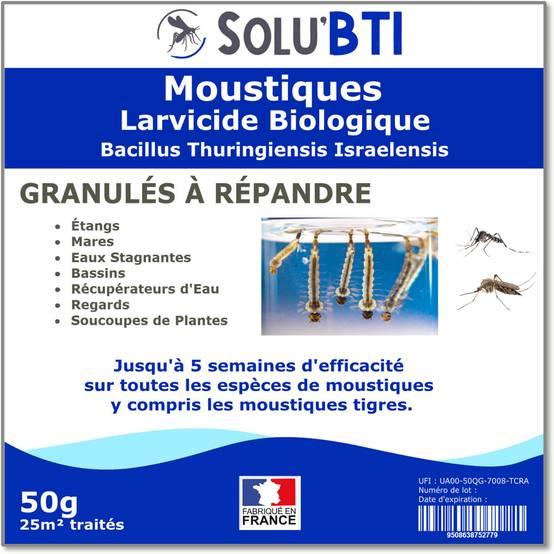 SOLU'BTI - Moustiques - 50 gr de Larvicide Biologique - BTI - Bacillus Thuringiensis - Image 1