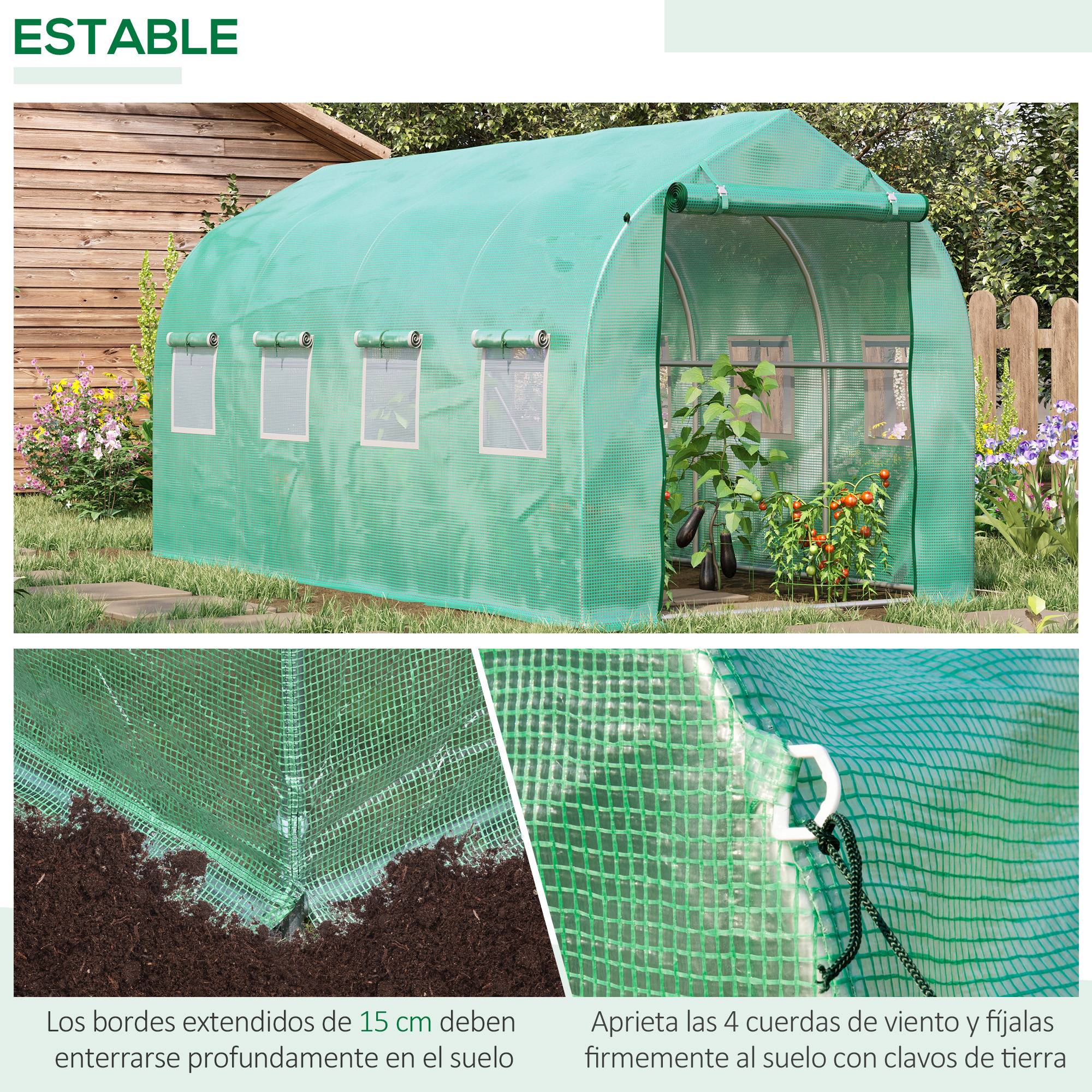 Serre tunnel de 4 x 2 x 2 m avec 8 fenêtres grillagées et une porte, idéale pour un potager sur une terrasse ou dans un jardin. - Image 7