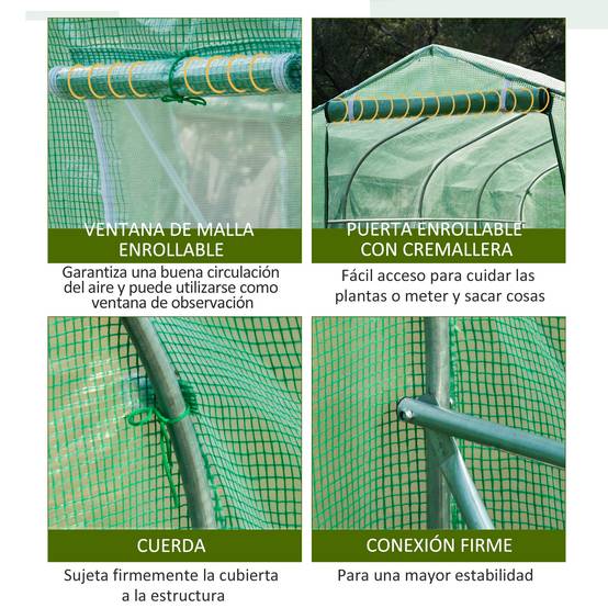 Serre tunnel de 4 x 2 x 2 m avec 8 fenêtres grillagées et une porte, idéale pour un potager sur une terrasse ou dans un jardin. - Image 8