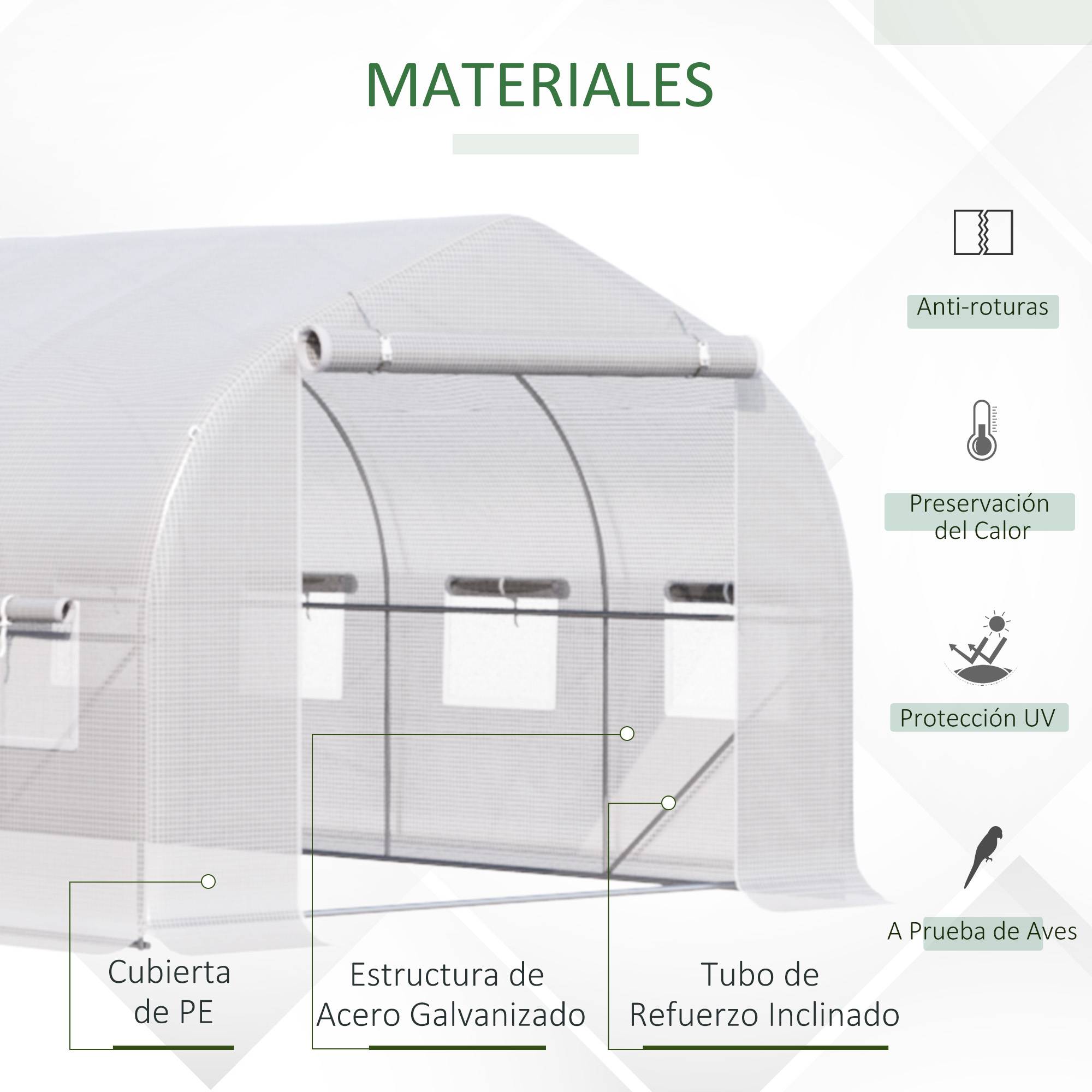 Serre tunnel de 4 x 2 x 2 m avec 8 fenêtres grillagées et une porte, idéale pour un potager sur une terrasse ou dans un jardin. - Image 6