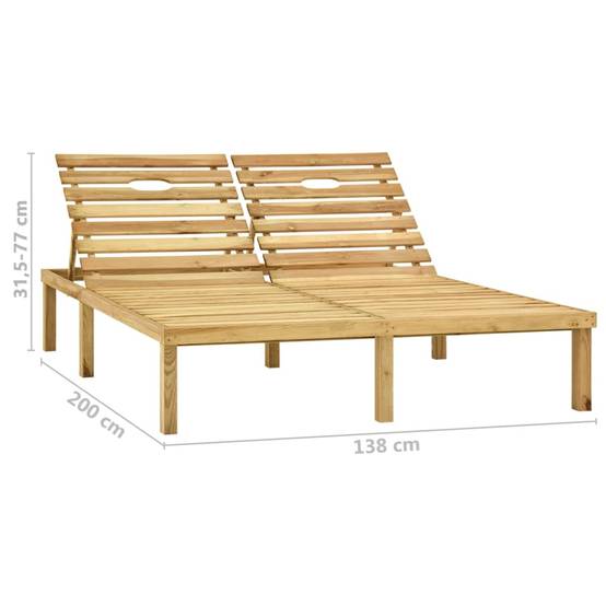 Chaise longue | Transat | Bain de soleil double et coussins beige Bois de pin imprégné - Image 7