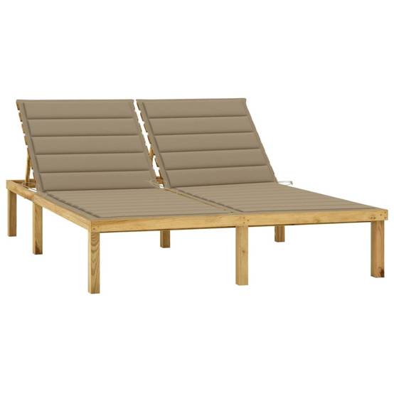 Chaise longue | Transat | Bain de soleil double et coussins beige Bois de pin imprégné - Image 2