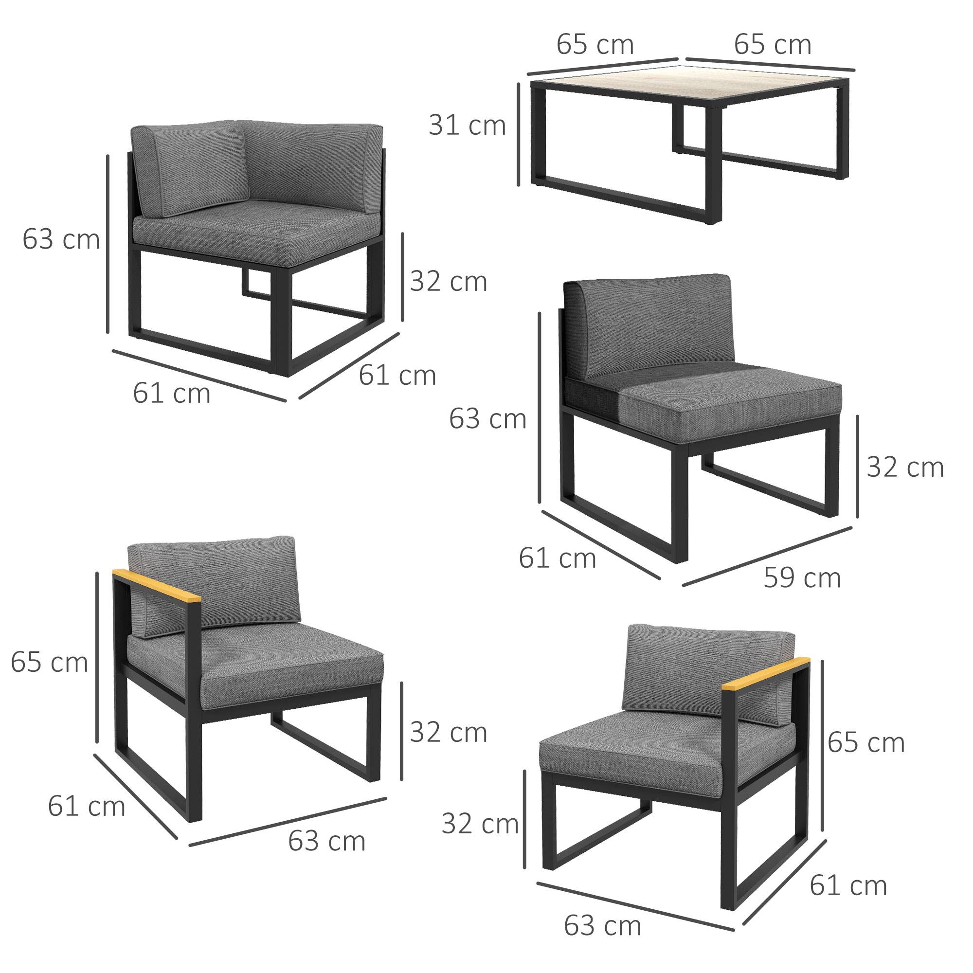 Ensemble Salon de Jardin d'angle extérieur Design Contemporain 6 pièces pour 5 personnes - en aluminium, grand confort - Image 5